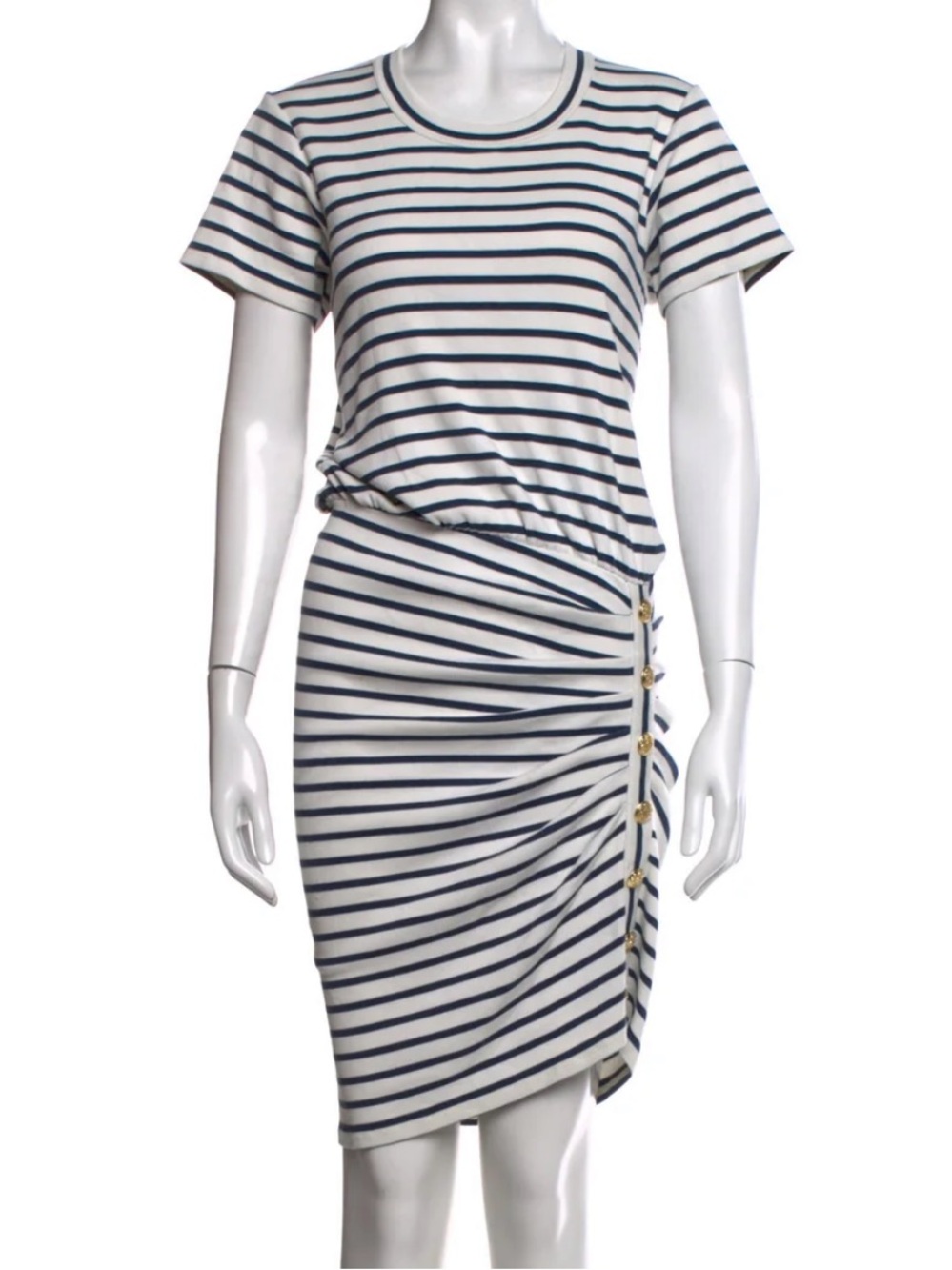 Veronica Beard Cortland Mini Dress Navy and White Striped with Gold Buttons